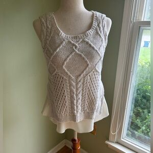 Moth for Anthropologie off white sleeveless cable knit with flowing underlay  SP